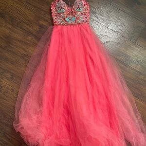 Camille La Vie Coral Embellished Prom Dress